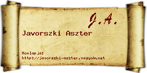 Javorszki Aszter névjegykártya
